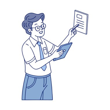 Gözlüklü genç adam kitap vektör çizimi tasarımı okuyor.