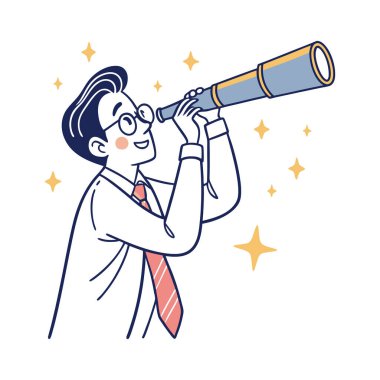 Dürbünü ve teleskop vektör illüstrasyon tasarımına sahip iş adamı