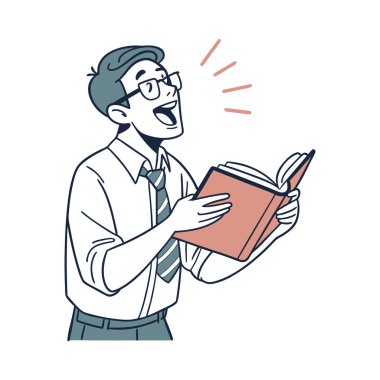 Gözlüklü mutlu erkek öğrenci elinde kitapla