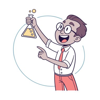 Genç bilim adamı deney tüpü tutuyor.