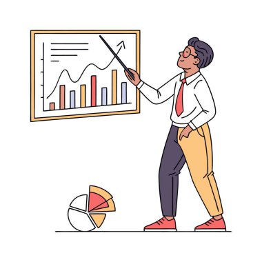 Grafik vektör illüstrasyon grafik tasarımı ile iş adamı ve istatistik
