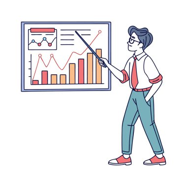 Pano ve istatistiklere sahip iş adamı