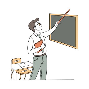 Sınıfta kalem yazan bir adam.