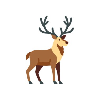 Boynuzları beyaz arkaplanda izole edilmiş şirin ren geyiği. Düz stil. vektör illüstrasyonu