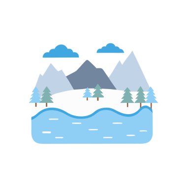 Dağ ağaçları ve karla kaplı kış manzarası