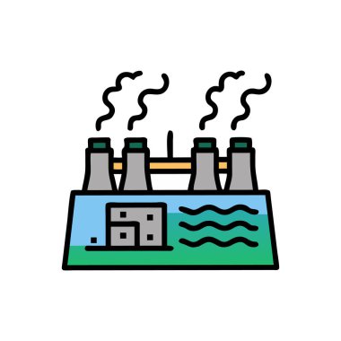 Nükleer enerji santrali renk ikonu vektörü. Nükleer santral işareti. izole edilmiş sembol çizimi