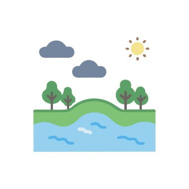 Ağaçlar ve bulutlar doğa ikonu vektör tasarımı