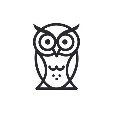 Baykuş vektör çizgisi simgesi, doğrusal arkaplan düzenlenebilir vuruşlarında ana hatlı vektör çizimi