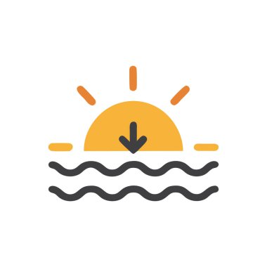 deniz ve güneş düz ikon, vektör, illüstrasyon