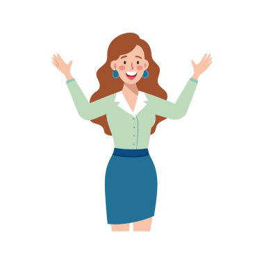 Beyaz arka plan vektör çiziminde gülümseyen mutlu genç kadın