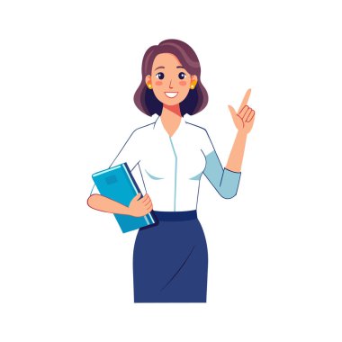 Parmağında kitap olan genç bir kadın.