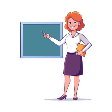 Sınıfın vektör çiziminde tahtası olan genç öğretmen