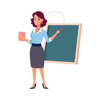 Kara tahtası ve kitap vektör çizimi tasarımı olan bayan öğrenci