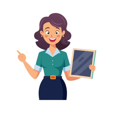 Elinde tablet olan bir kadın. vektör.