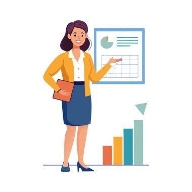 İstatistik vektör illüstrasyon tasarımına sahip iş kadınları görevde