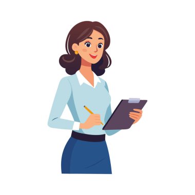 Defter vektör çizimi üzerine yazan genç kadın