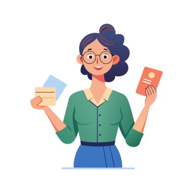 Pasaport ve pasaport vektörü illüstrasyonlu kadın.