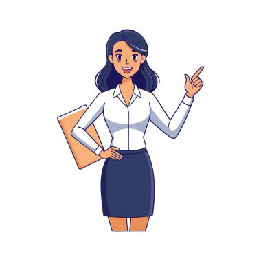 Belgeleri ve belgeleri olan genç iş kadını vektör illüstrasyon grafik tasarımı