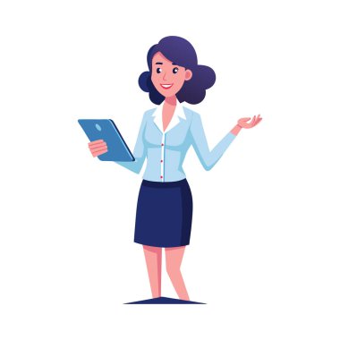 Dijital teknoloji karikatür vektör illüstrasyon grafik tasarımı kullanan iş kadını