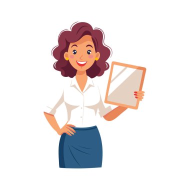 Tablet karakter simgesine sahip genç kadın