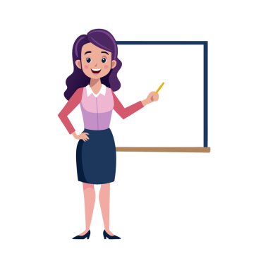 Sınıfta duran genç bayan öğretmen.