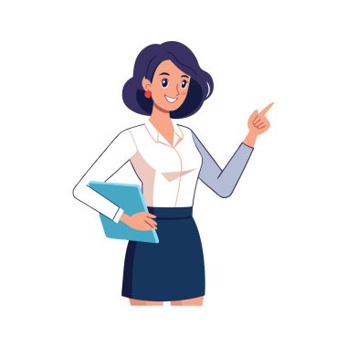 Beyaz arka plan vektör çiziminde gülümseyen genç iş kadını