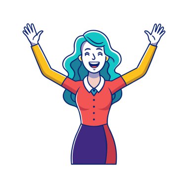 Elleri havada ve mutlu gülümseyen kadın.