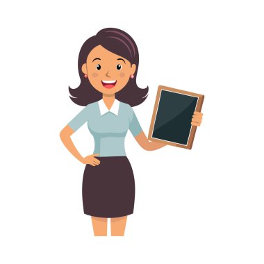 Elinde tablet olan genç kadın.