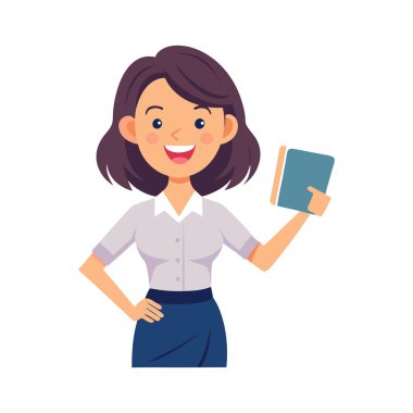 Tablet pc ve kitap vektör tasarımlı iş kadını