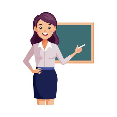 Öğretmen, tahtası olan bayan öğrenci.