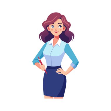 Genç iş kadını çizgi film vektör illüstrasyon grafik tasarımı