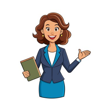 Beyaz arkaplan vektör illüstrasyon grafik tasarımı üzerine kitabı olan iş kadını çizgi filmi