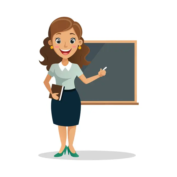 Kadın öğretmen elinde tahtayla.