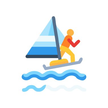 Sörf tahtası ve dalga vektör çizimi tasarımı olan bir adam.