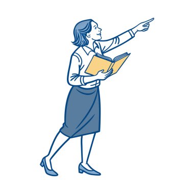 Kitap tasarımı, eğitimi ve ders temalı vektör illüstrasyonuna sahip kadın avatarı