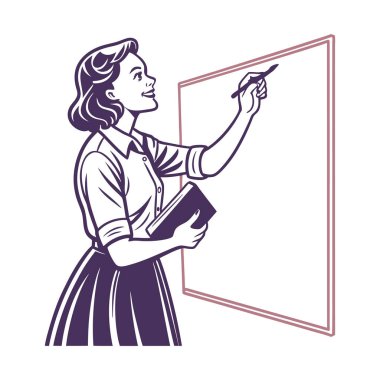 Tahtası olan kadın öğretmen, vektör illüstrasyonu