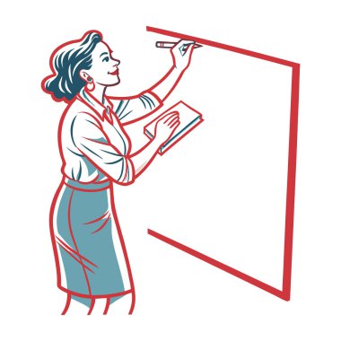 Sınıfta tahtası olan bayan öğretmen.