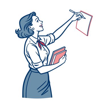 Elinde kalem ve klasör olan kadın..