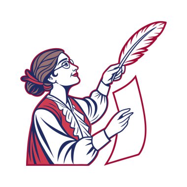 Geleneksel elbiseli kadın elinde tüyle