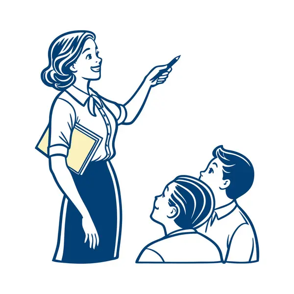 Öğrenci kız ve okul vektör illüstrasyonunda kitabı olan öğretmen