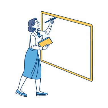 Elinde tahta olan bayan öğretmen.