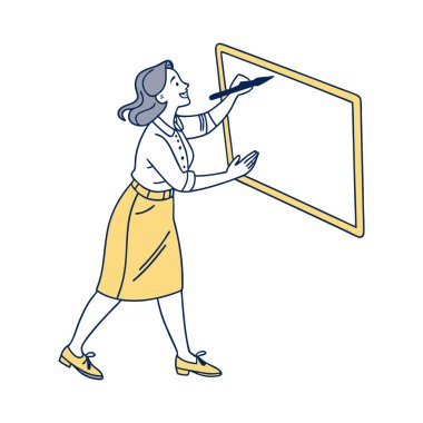 Beyaz arka planda kalemli bir iş kadını.