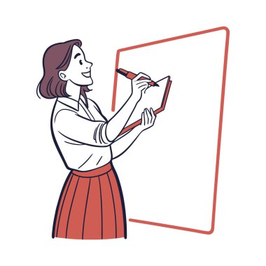 Kalemli bir öğretmen. Eskiz tarzı. vektör illüstrasyonu.