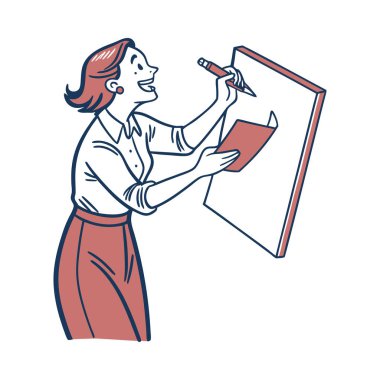 Kurşun kalemli bir kadının vektör çizimi