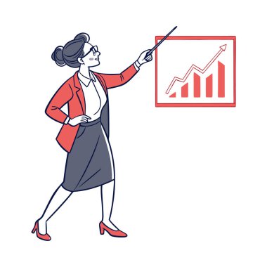 İş grafiği ve ok vektör çizimi olan kadın