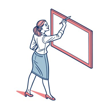 Pencerenin önünde panosu olan kadın