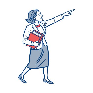 Elini kaldırıp vektör illüstrasyon tasarımını gösteren zarif bir iş kadını.