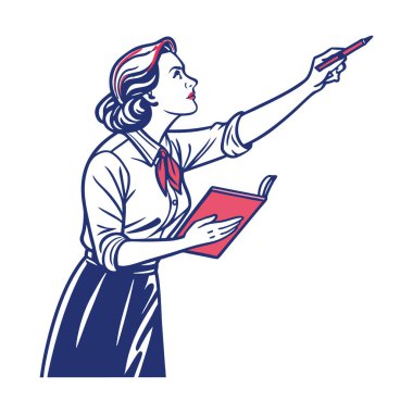 Elinde kitap olan bir kadının vektör çizimi