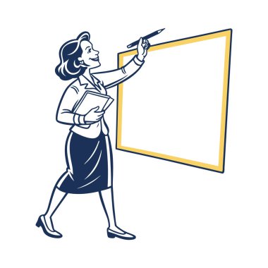 Kadın tahtayı tutuyor ve işaret ediyor