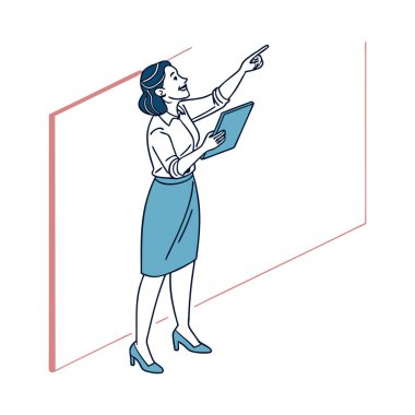 Ofisinde panosu olan bir iş kadını.